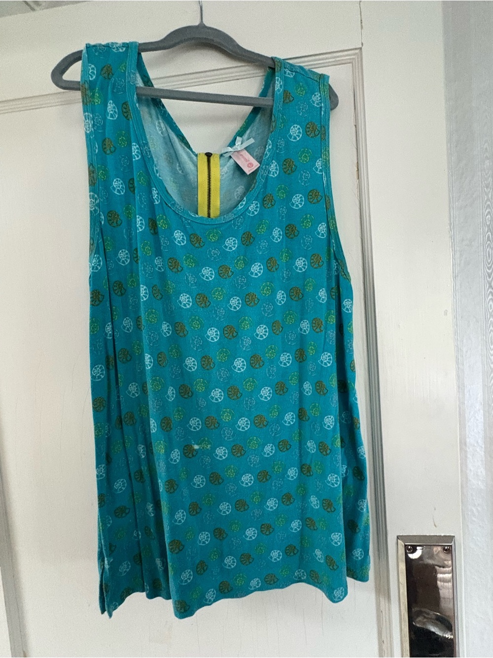 DownEast Teal Tank Top with Green and White Dot Print